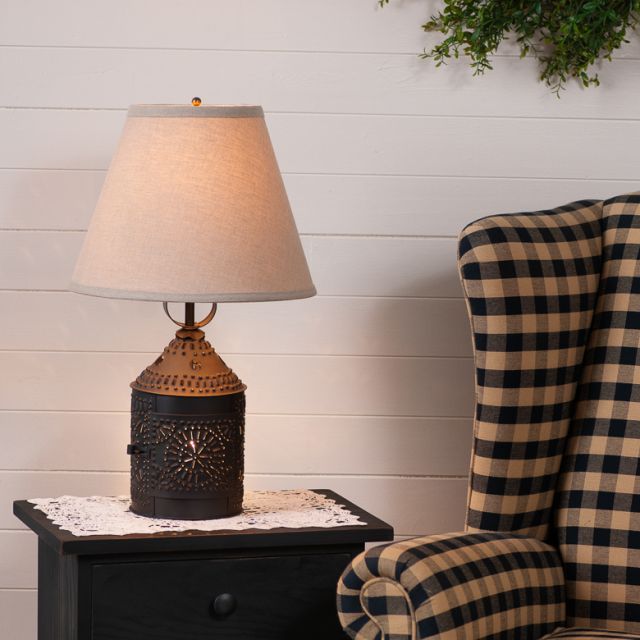 Paul Revere Lamp in Smokey Black with Linen Empire Shade